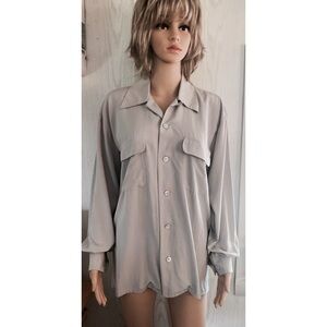 ZARA WOMAN 100% Classic Silk Button Down Grey Long Sleeve Blouse Size MEDIUM NEW